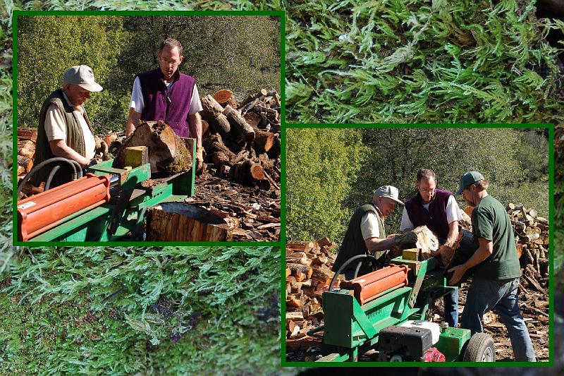 Splitter In Action 2.jpg - (UL): Bruce and Steven at work on the splitter; (LR): Bruce, Steven and Ken continue.